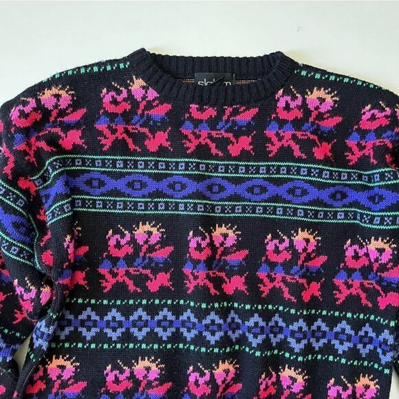 Vintage Wool Blend Funky Knit 80's Sweater Medium - Picture 3 of 6